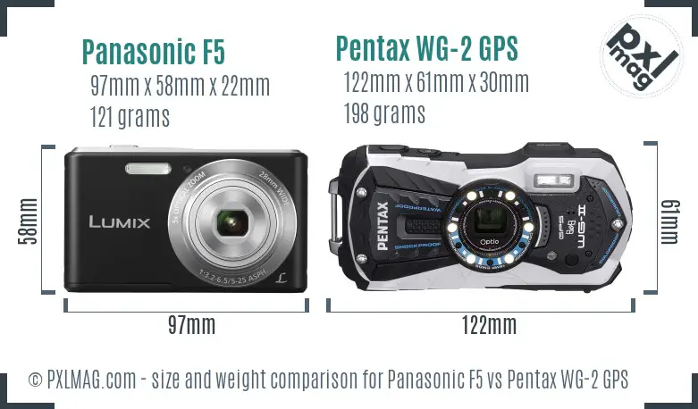 Panasonic F5 vs Pentax WG-2 GPS size comparison