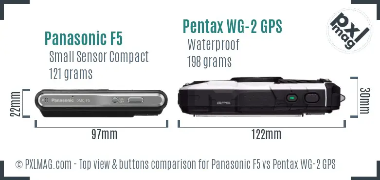 Panasonic F5 vs Pentax WG-2 GPS top view buttons comparison