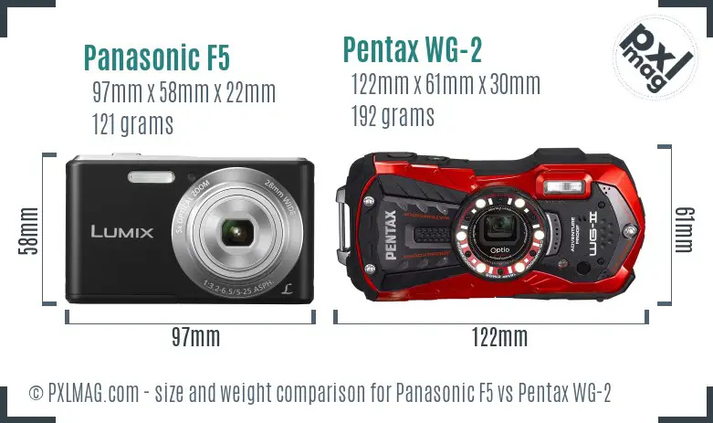 Panasonic F5 vs Pentax WG-2 size comparison