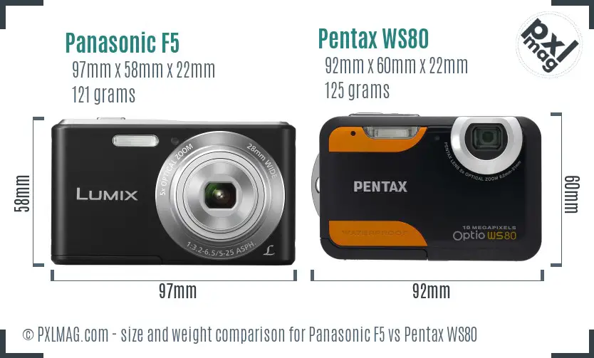 Panasonic F5 vs Pentax WS80 size comparison