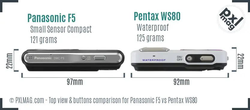 Panasonic F5 vs Pentax WS80 top view buttons comparison