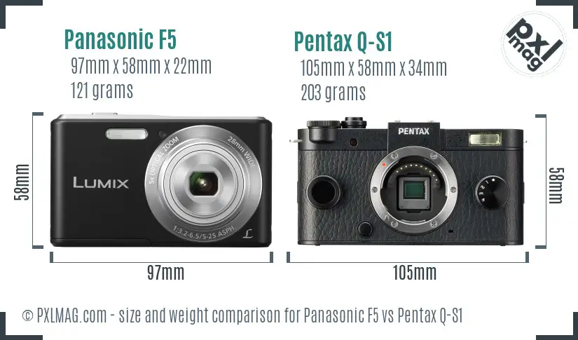Panasonic F5 vs Pentax Q-S1 size comparison