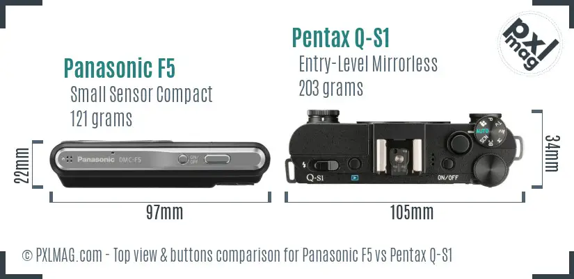 Panasonic F5 vs Pentax Q-S1 top view buttons comparison