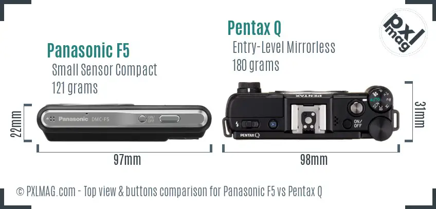Panasonic F5 vs Pentax Q top view buttons comparison
