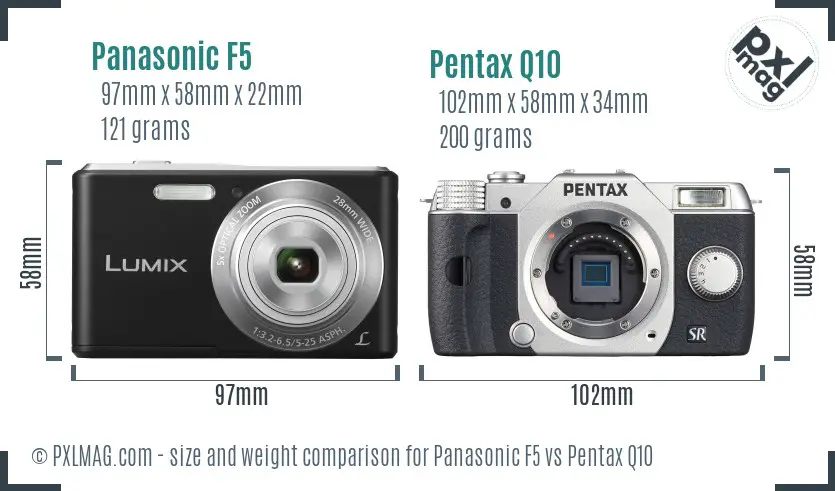 Panasonic F5 vs Pentax Q10 size comparison