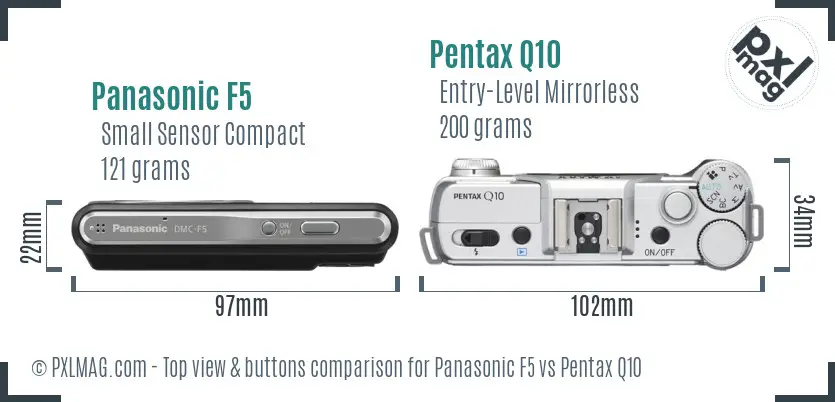 Panasonic F5 vs Pentax Q10 top view buttons comparison