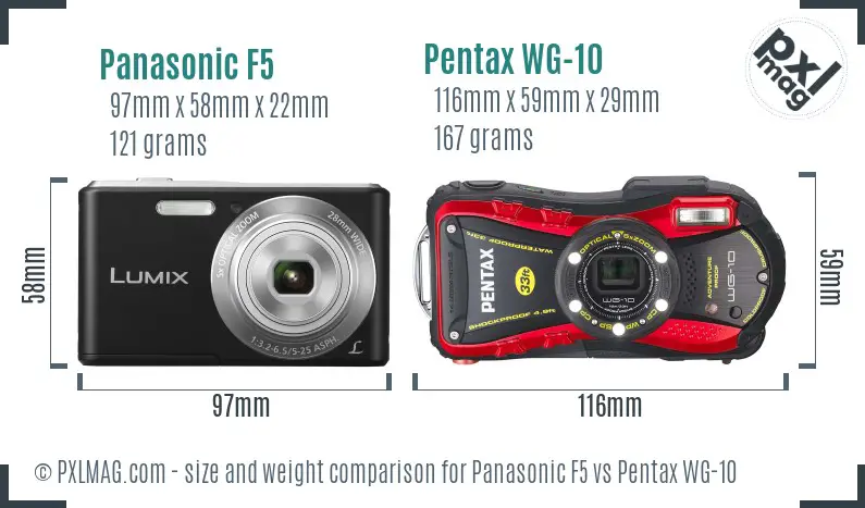 Panasonic F5 vs Pentax WG-10 size comparison Panasonic F5 vs Pentax WG-10 size comparison