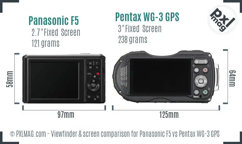 Panasonic F5 vs Pentax WG-3 GPS Screen and Viewfinder comparison