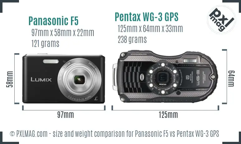 Panasonic F5 vs Pentax WG-3 GPS size comparison