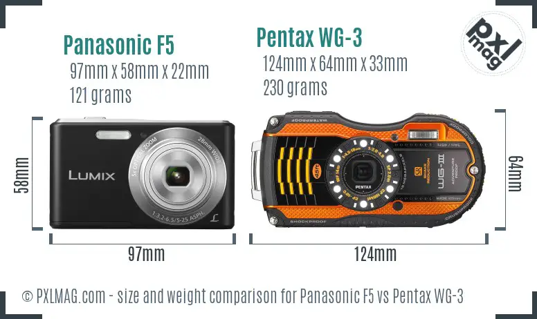 Panasonic F5 vs Pentax WG-3 size comparison