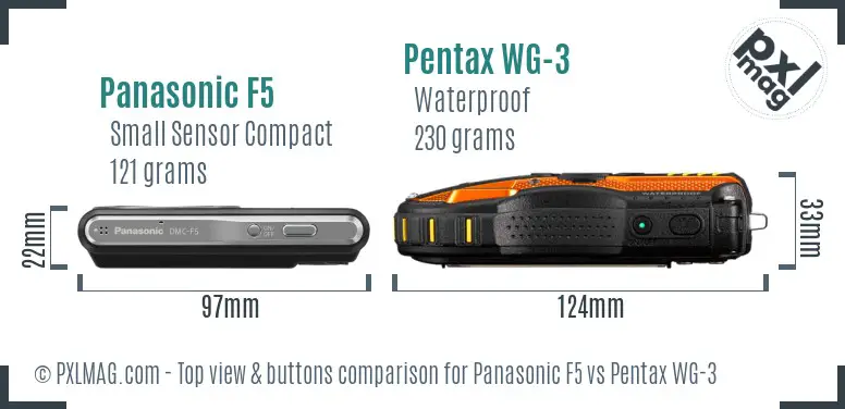 Panasonic F5 vs Pentax WG-3 top view buttons comparison