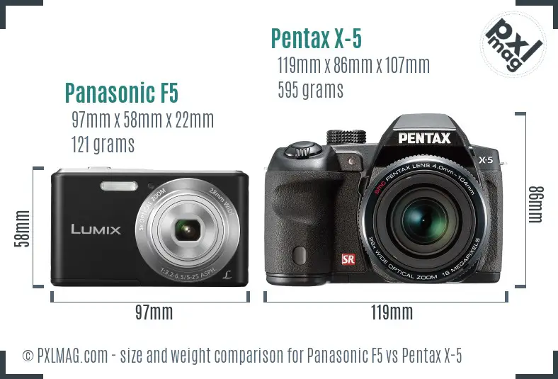 Panasonic F5 vs Pentax X-5 size comparison