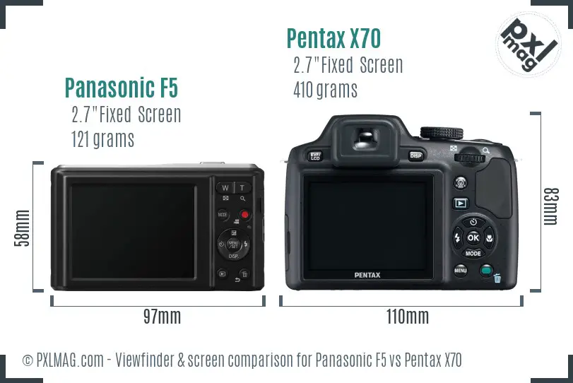 Panasonic F5 vs Pentax X70 Screen and Viewfinder comparison Panasonic F5 vs Pentax X70 Screen and Viewfinder comparison