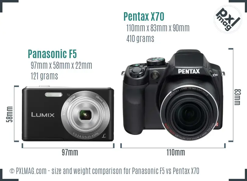 Panasonic F5 vs Pentax X70 size comparison Panasonic F5 vs Pentax X70 size comparison