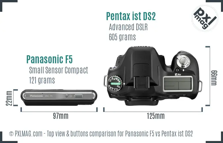 Panasonic F5 vs Pentax ist DS2 top view buttons comparison
