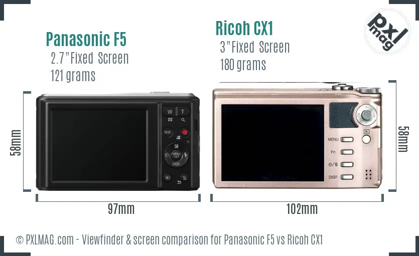 Panasonic F5 vs Ricoh CX1 Screen and Viewfinder comparison