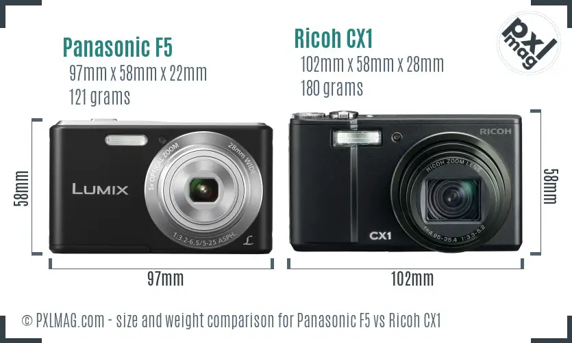 Panasonic F5 vs Ricoh CX1 size comparison