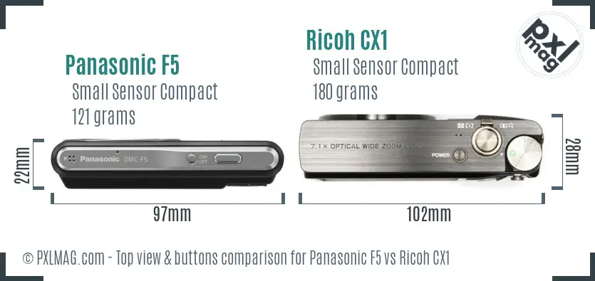 Panasonic F5 vs Ricoh CX1 top view buttons comparison