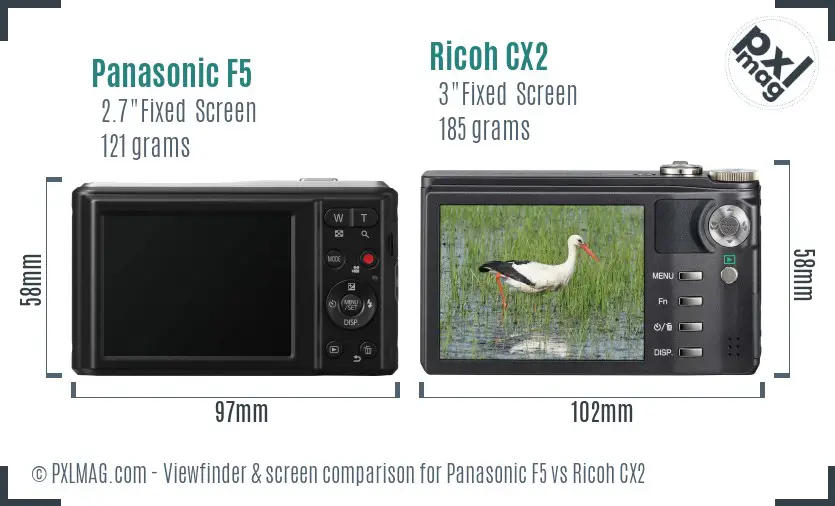 Panasonic F5 vs Ricoh CX2 Screen and Viewfinder comparison Panasonic F5 vs Ricoh CX2 Screen and Viewfinder comparison
