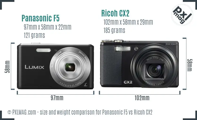 Panasonic F5 vs Ricoh CX2 size comparison Panasonic F5 vs Ricoh CX2 size comparison