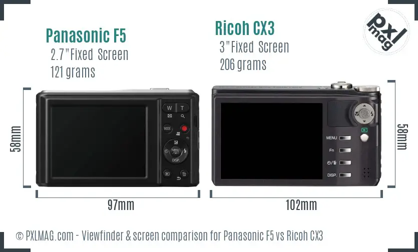 Panasonic F5 vs Ricoh CX3 Screen and Viewfinder comparison Panasonic F5 vs Ricoh CX3 Screen and Viewfinder comparison