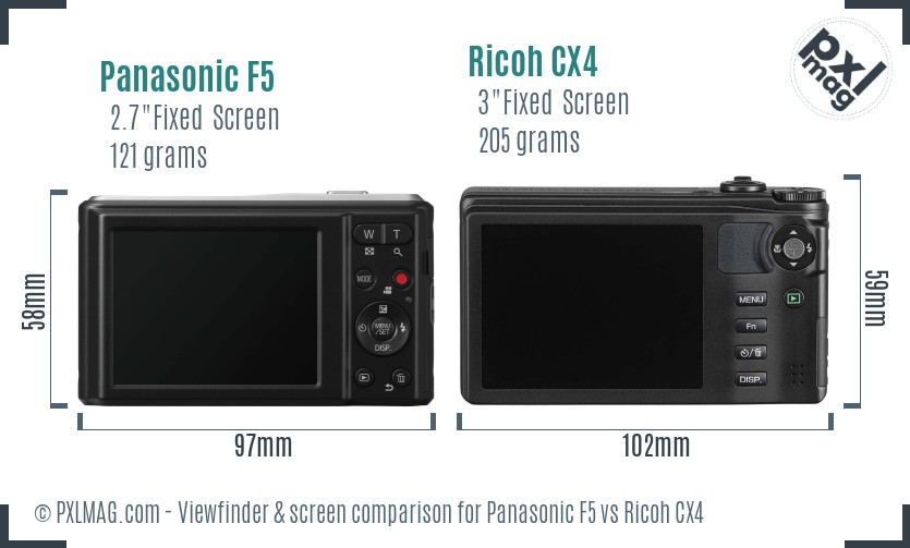Panasonic F5 vs Ricoh CX4 Screen and Viewfinder comparison