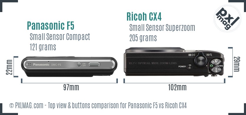 Panasonic F5 vs Ricoh CX4 top view buttons comparison