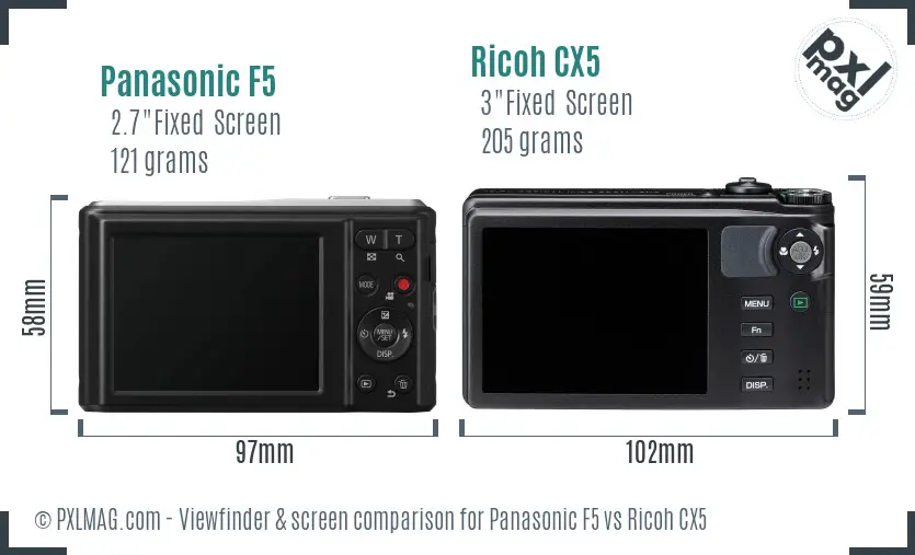 Panasonic F5 vs Ricoh CX5 Screen and Viewfinder comparison Panasonic F5 vs Ricoh CX5 Screen and Viewfinder comparison