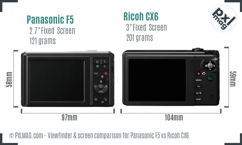 Panasonic F5 vs Ricoh CX6 Screen and Viewfinder comparison