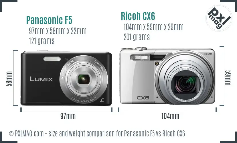 Panasonic F5 vs Ricoh CX6 size comparison