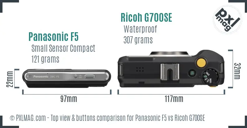 Panasonic F5 vs Ricoh G700SE top view buttons comparison Panasonic F5 vs Ricoh G700SE top view buttons comparison