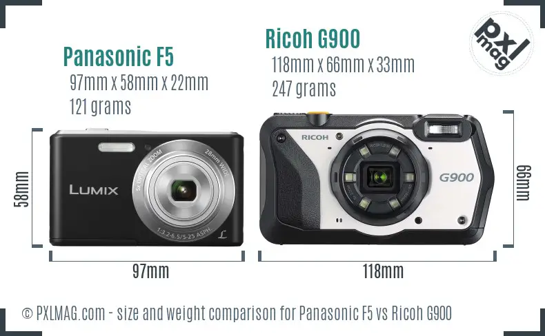 Panasonic F5 vs Ricoh G900 size comparison