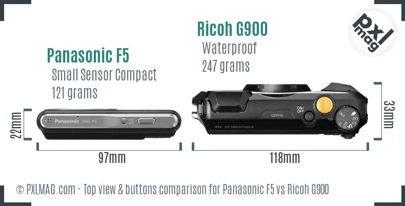 Panasonic F5 vs Ricoh G900 top view buttons comparison