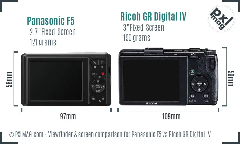 Panasonic F5 vs Ricoh GR Digital IV Screen and Viewfinder comparison
