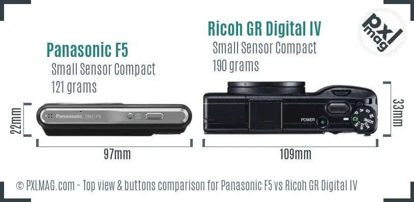 Panasonic F5 vs Ricoh GR Digital IV top view buttons comparison