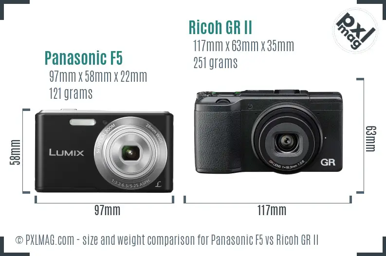 Panasonic F5 vs Ricoh GR II size comparison Panasonic F5 vs Ricoh GR II size comparison