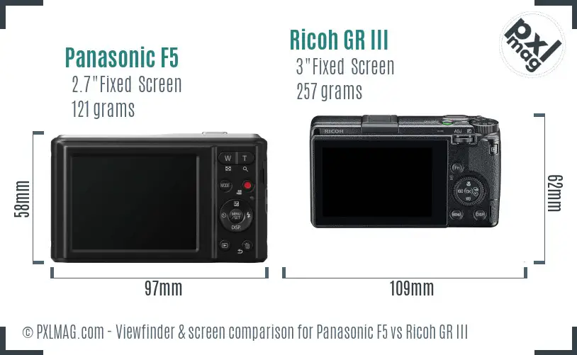 Panasonic F5 vs Ricoh GR III Screen and Viewfinder comparison