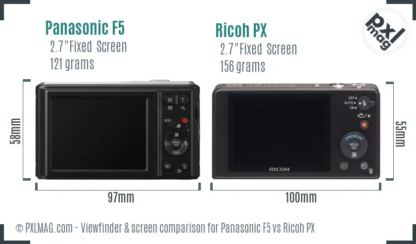Panasonic F5 vs Ricoh PX Screen and Viewfinder comparison