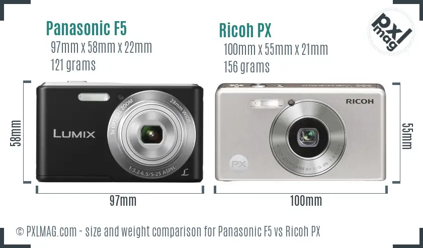 Panasonic F5 vs Ricoh PX size comparison