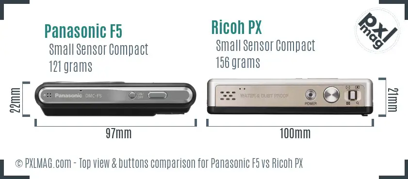 Panasonic F5 vs Ricoh PX top view buttons comparison