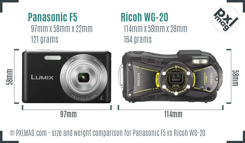 Panasonic F5 vs Ricoh WG-20 size comparison