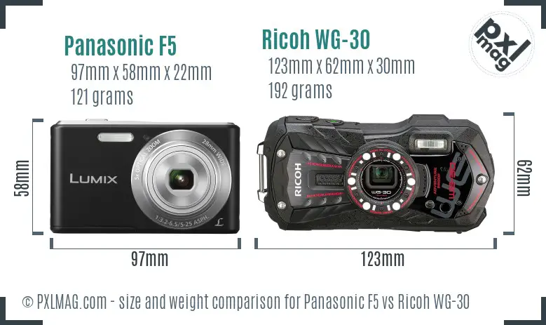 Panasonic F5 vs Ricoh WG-30 size comparison Panasonic F5 vs Ricoh WG-30 size comparison