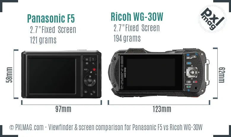 Panasonic F5 vs Ricoh WG-30W Screen and Viewfinder comparison