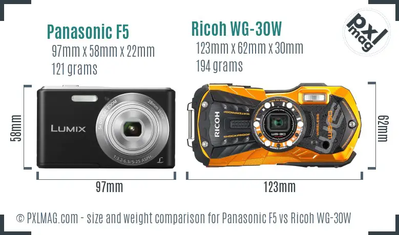 Panasonic F5 vs Ricoh WG-30W size comparison