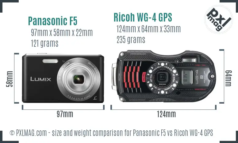 Panasonic F5 vs Ricoh WG-4 GPS size comparison