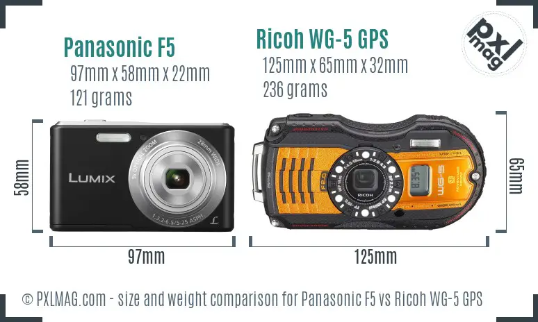 Panasonic F5 vs Ricoh WG-5 GPS size comparison