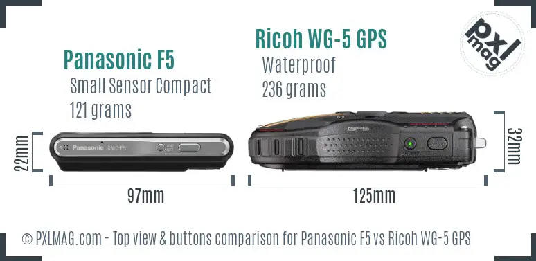 Panasonic F5 vs Ricoh WG-5 GPS top view buttons comparison