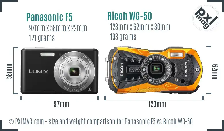 Panasonic F5 vs Ricoh WG-50 size comparison