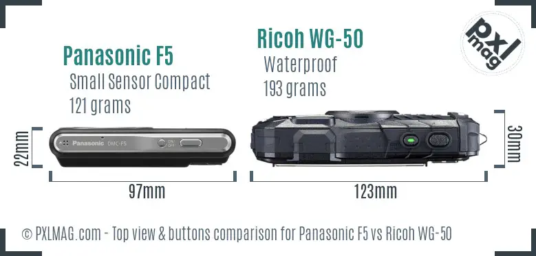 Panasonic F5 vs Ricoh WG-50 top view buttons comparison