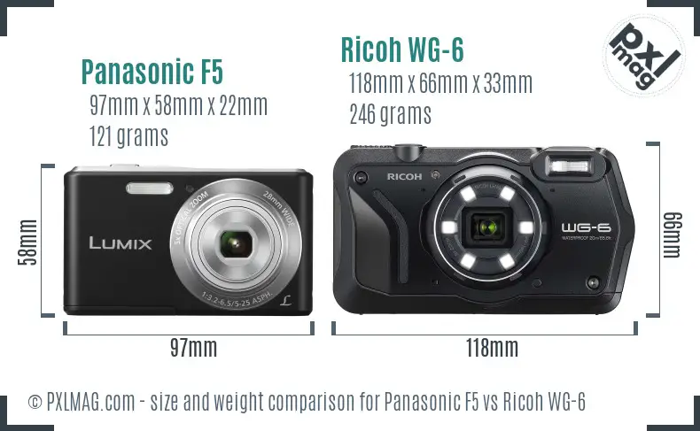 Panasonic F5 vs Ricoh WG-6 size comparison